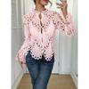 2025 Autumn Women's Sexy Ripped Bell Sleeve Knit Lace Top – European & American Style