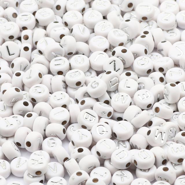 100Pcs Acrylic Flat Letter Beads Alphabet Round Smile Spacer Loose Bead For Diy Jewelry Bracelet Charm Supplies