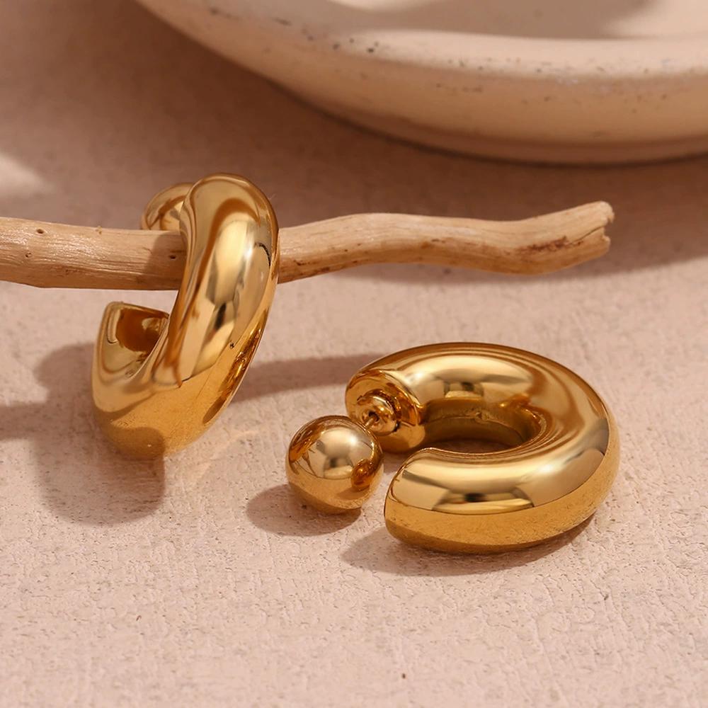 Htpwe Edelstahl Buchstabe C Glänzend Doppelohrringe Frauen 18k Vergoldet Paar Feiertagsgeschenk Ohrringe Party Täglich Zirkon