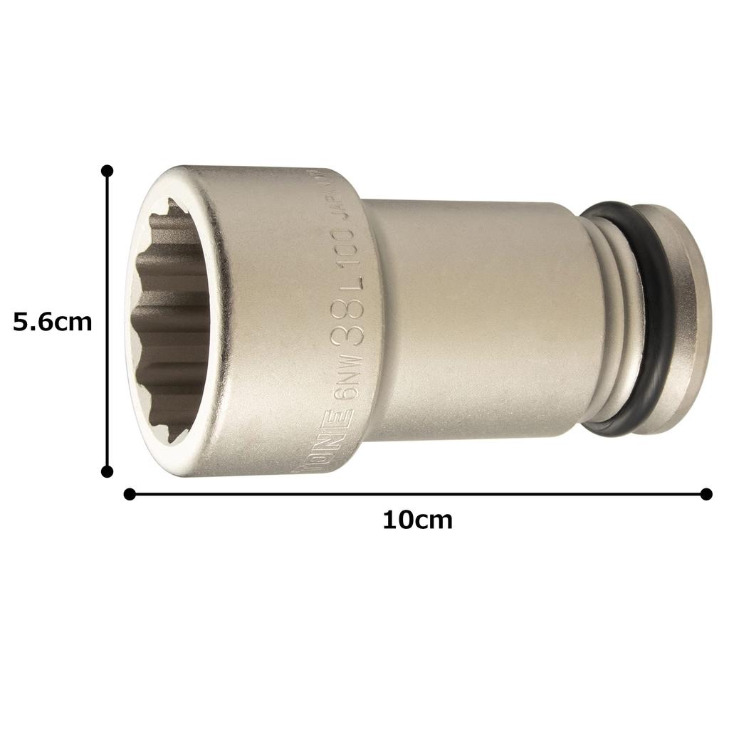 TONE Hluboká nástrčná hlavice pro rázový utahovák Vnitřní čtyřhran Šířka přes plosky 38mm (12 čtverců) 6NW-38L100 19.0mm (3/4")