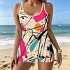 Women's Swimwear Tankini 2 Piece Swimsuit Line Vortex Pattern Vacation Bathing Suits