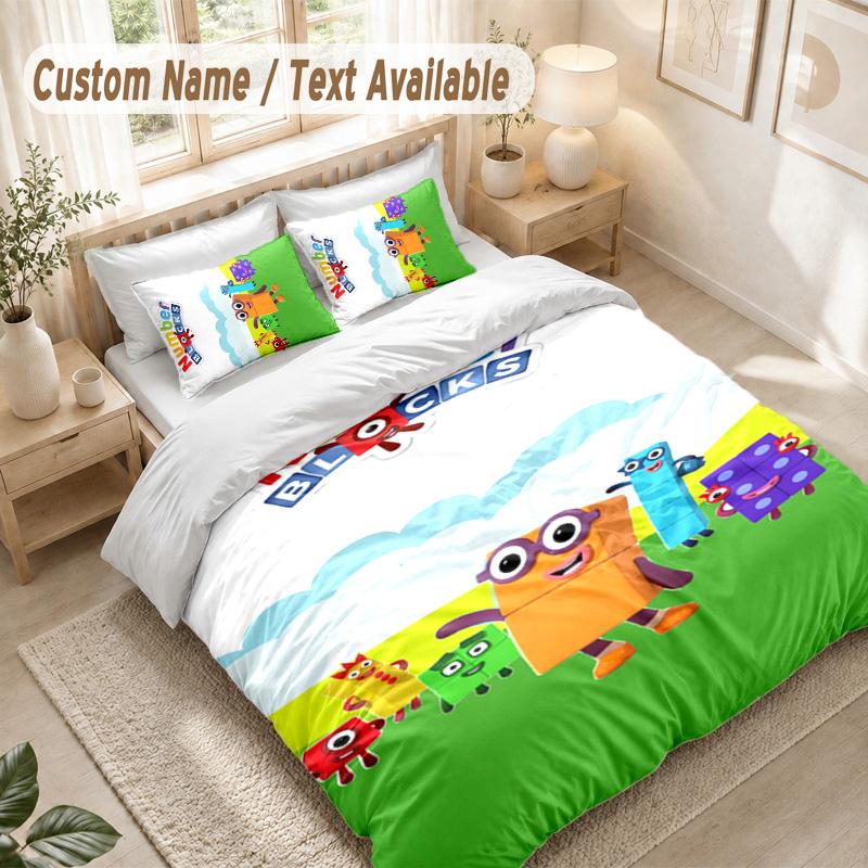 Numberblocks Bettwäsche-Set, 1 Bettbezug & 2 Kissenbezüge Weich Bequem Schlafzimmer Heimtextilien Dekor