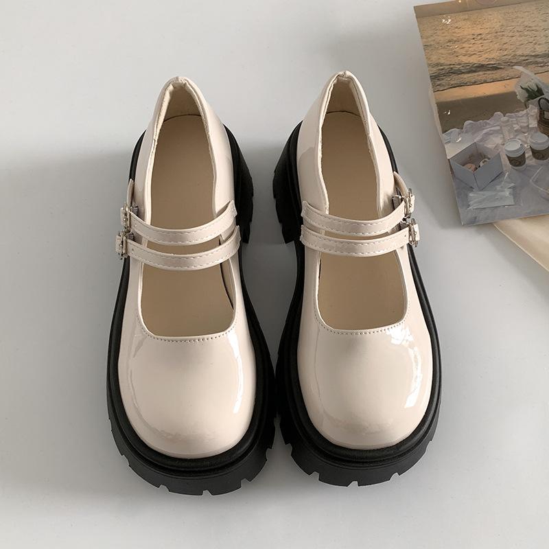White round head thick heel platform small leather shoes women's 2025 new summer skirt versatile light mouth Mary Jane single shoes