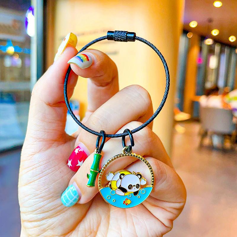 National Style Adorable Panda Bamboo Keyring Exquisite Metal Gift For Couples And Friends