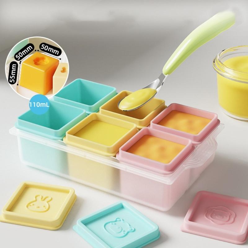 Dishwasher Safe Baby Food Storage Container 6 Grids Silicone Snacks Organizers Freezer To Microwave Snacks Box With Lid