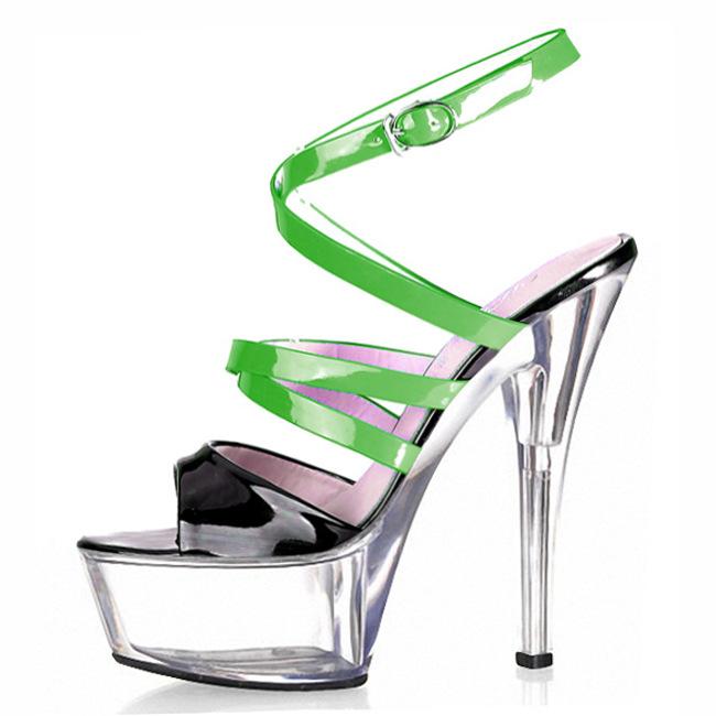 15Cm high heels thin heels waterproof table shoes color matching hollow hate sky high crystal wedding shoes women