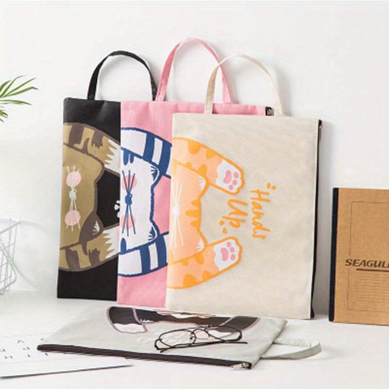 1 Stück Kreative Tragbare Cartoon Niedliche Katze Serie Canvas Reißverschluss Dokumententasche Student Schule Büro Schreibwarenbedarf
