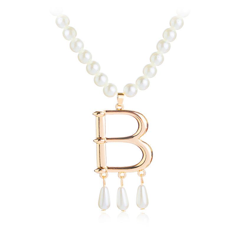 Fashion pearl necklace, creative sweater chain, letter pendant, European and American jewelry