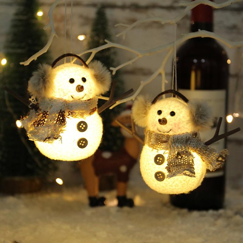 Christma Snowman Ornament with Built-in Light Plush Snowman Doll Night Light Table Decoration Set Battery Christmas Gift