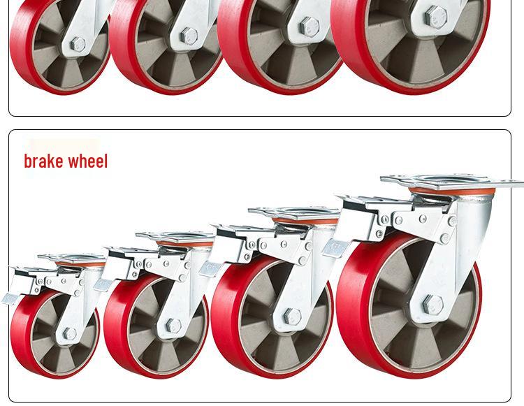 Silent Polyurethane Swivel Caster with Aluminum Core and Brake, 4/5/6/8 Inch Double Bearing Wheel for Heavy-Duty File Cabinets
