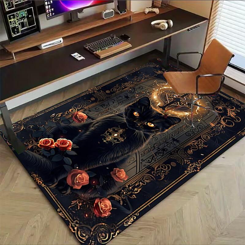 1PC Black cat Flannel Blanket Carpet Ultra Soft, Thick & Absorbent, Non Slip Machine Washable Mat for Entryway
