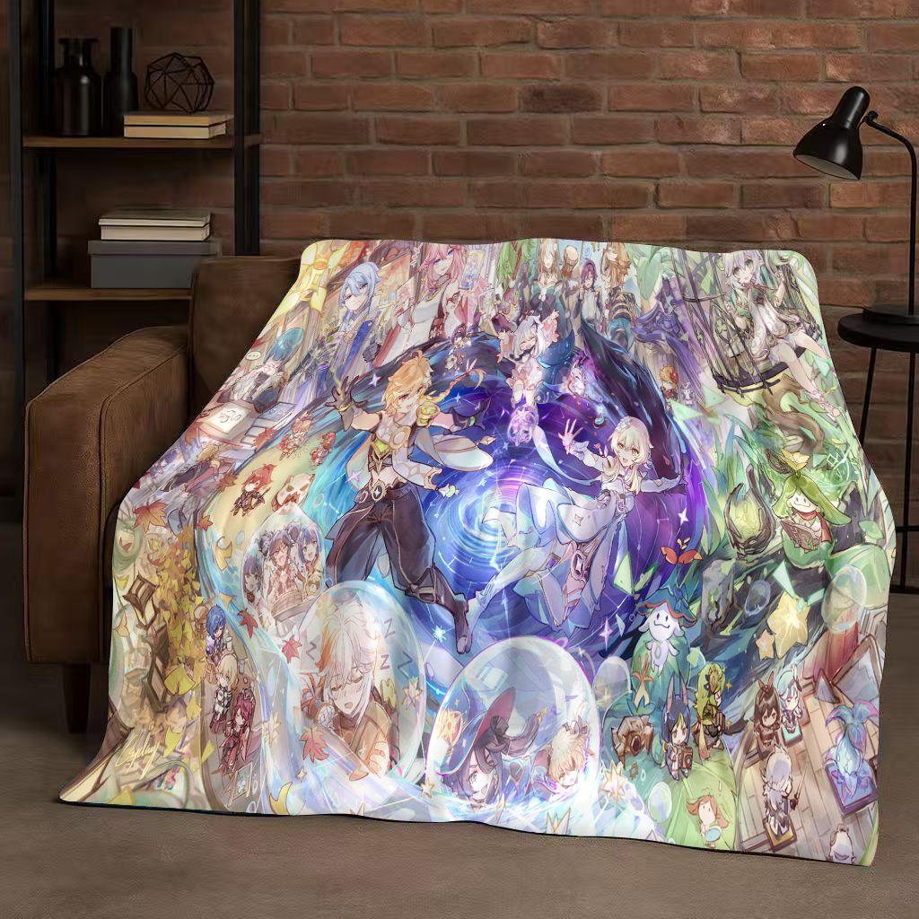 3D Genshin Impact Game Cartoon Flannel Blanket,Ultra Soft Warm Plush Throw for Home Bedroom Bed Sofa Cover Picnic Girl Gift