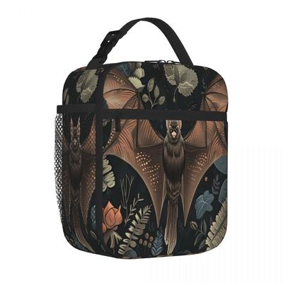 Bestselling Floral Bat Illustration Transparent Detail Thermal Lunch Bag School Field Trip Portable Lunch Bag