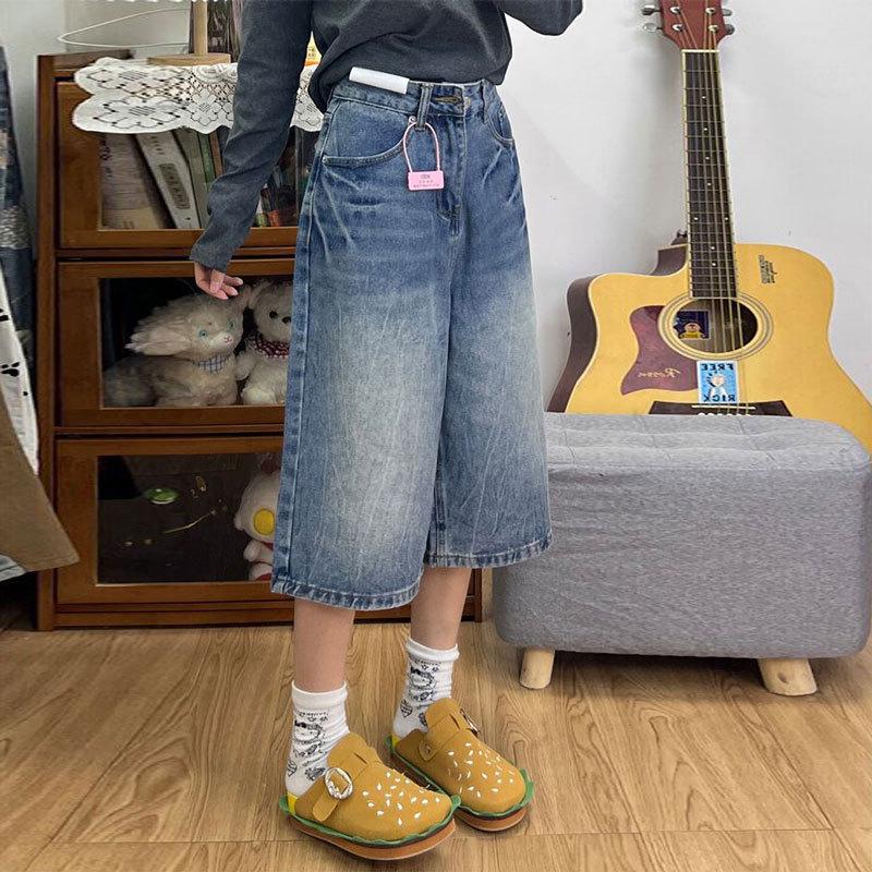 Plus Size High Waist Wide Leg Cropped Denim Pants for Women, Summer 2026 – Loose Fit, Slimming Straight Leg Shorts