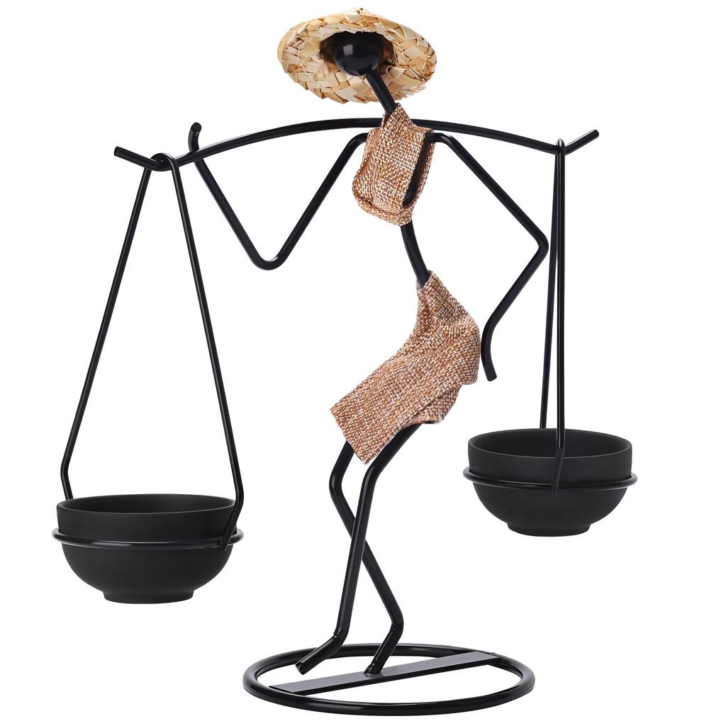African-Inspired Tea Light Candle Holder with Metal Art Girl Figure A Type
