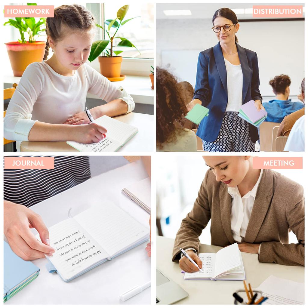 Feela Notebook A6 Pastel Colors 6mm Horizontal Lines Faux Leather Pocket Size Mini Memo Pad with Black Pen 3-Pack B-ruled