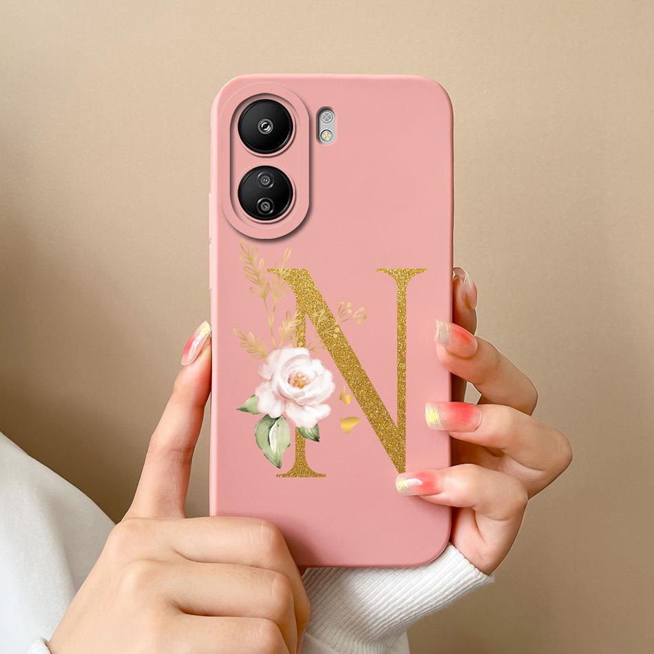 Simple Case For POCO C65 Elegant Rose Letter Phone Shell Soft High Quality Liquid Silicone Full Protection Anti Drop Back Covers