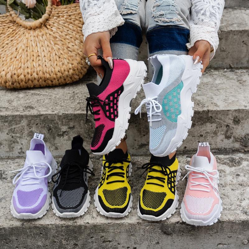 Women's shoes fly-woven breathable dad shoes women's fashion versatile sports shoes platform casual trendy shoes casual and comfortable