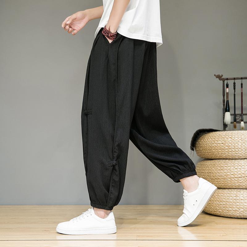 Men Casual Solid Color Harem Pants Men Loose Oversize Beach Pants Jogger Drawstring Lantern Pants Male Black Wide Leg Trousers