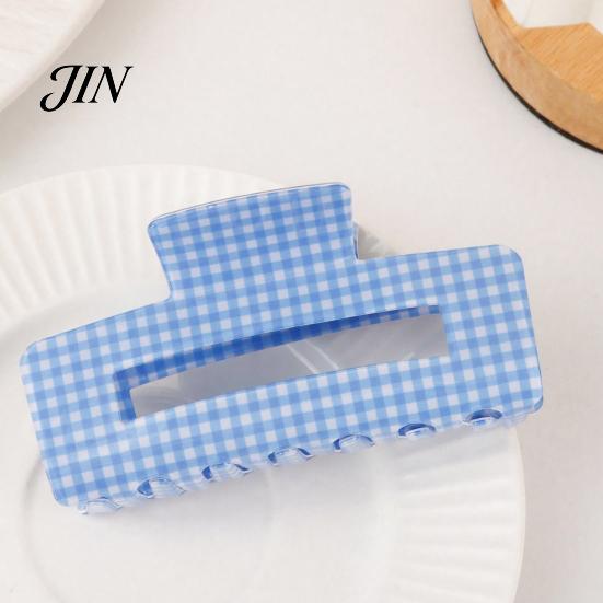 Hair Claw Clip Back Head Claw, Hollow Square Large Clip, Plaid Print Medium Anti-Slip Teeth Accessory for Daily Wear High Hardness