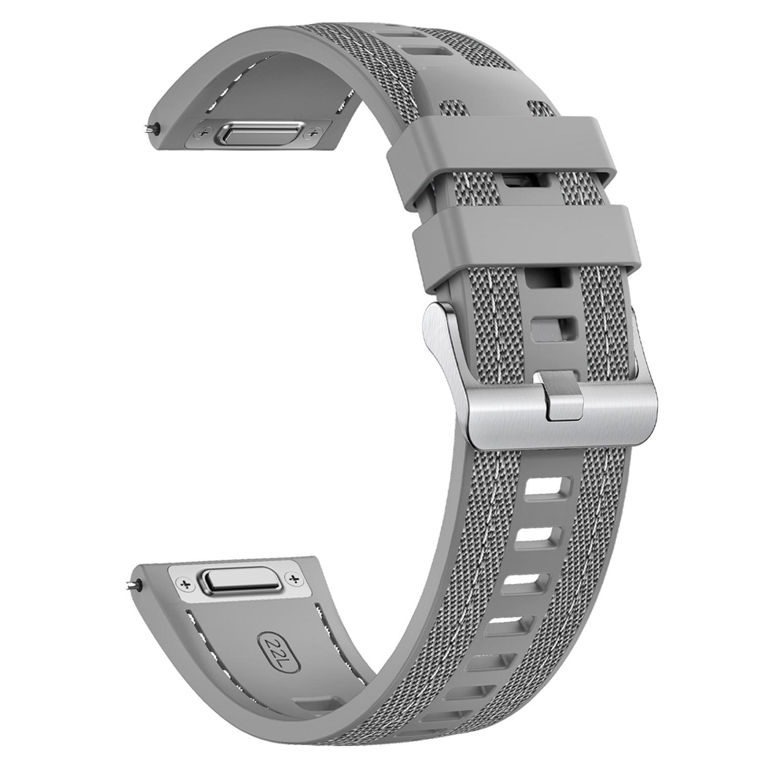 

22mm Watch Band For Huawei Watch GT 5 Pro 46mm/GT 5 46mm/Samsung Galaxy Watch3 45mm Silicone+Nylon Replacement Strap Grey