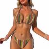Damen Bunter Streifen Trägerloser Bikini Set, Sexy Zweiteiliger Badeanzug, Sommer Strandbekleidung Badebekleidung für den Urlaub
