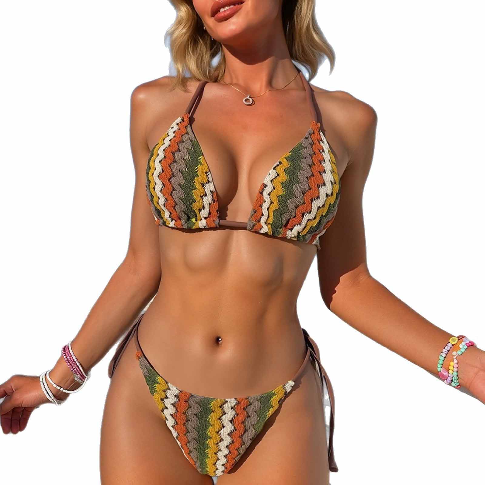 

Women’s Colorful Stripe Strapless Bikini Set, Sexy Two Piece Swimsuit, Summer Beachwear Swimwear for Vacation L