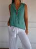 2026 New Women's Cotton Linen Sleeveless Casual Top with Faux Cardigan Collar