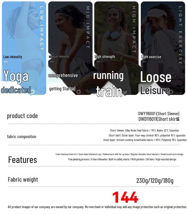 Women's Short Sleeve Yoga Suit & Pleated Tennis Skirt Set