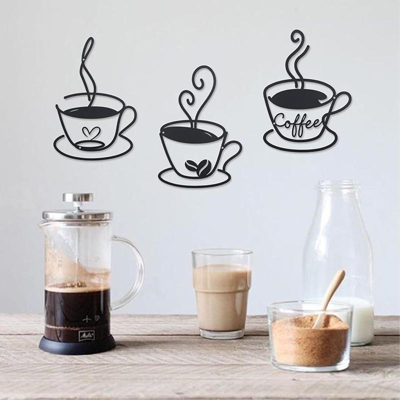 Set di 3 Decorazioni Murali in Metallo per Tazze da Caffè, Decorazione da Appendere per Caffetteria, Segno Metallico a Tema Caffè, Vintage Rustico, per Cucina, Ristorante, Negozio