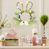 Osterhase Kranz Kleine Hasenform Rattan Kranz mit Pastell-Eiern Blumen für Haustür Innen Außen Frühling Haus Fenster Wand Dekoration