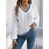 Autumn and Winter V-neck Twist Lantern Long Sleeved Pullover Sweater Women Loose Stripe Tops Ladies Fashion Elegant Casual Office Women's Clothing