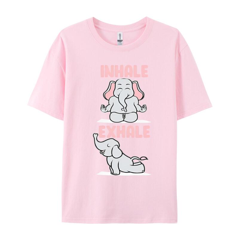 Inhale Exhale Elephant Yoga Tshirt Funny Yoga Top Tee Rife Normal Tops Shirts Cotton Tshirts Printed On