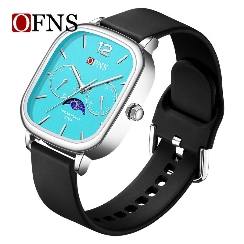 Fashion Ofns Square Quartz Watch For Men, Waterproof Casual Student Wristwatch With Date And Moon Phase, Fashion Male Clock