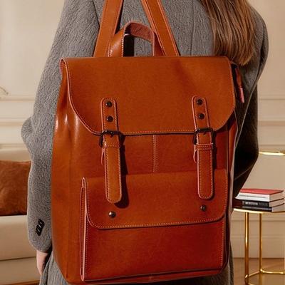 Large Capacity Women's Backpack British Style Retro Unisex Backpack Genuine Leather Wear-resistant Cowhide Laptop Backpack College Style