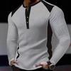 Men's European & American Style V-Neck Waffle Top - Breathable Autumn Casual Wear with Hot Buckle