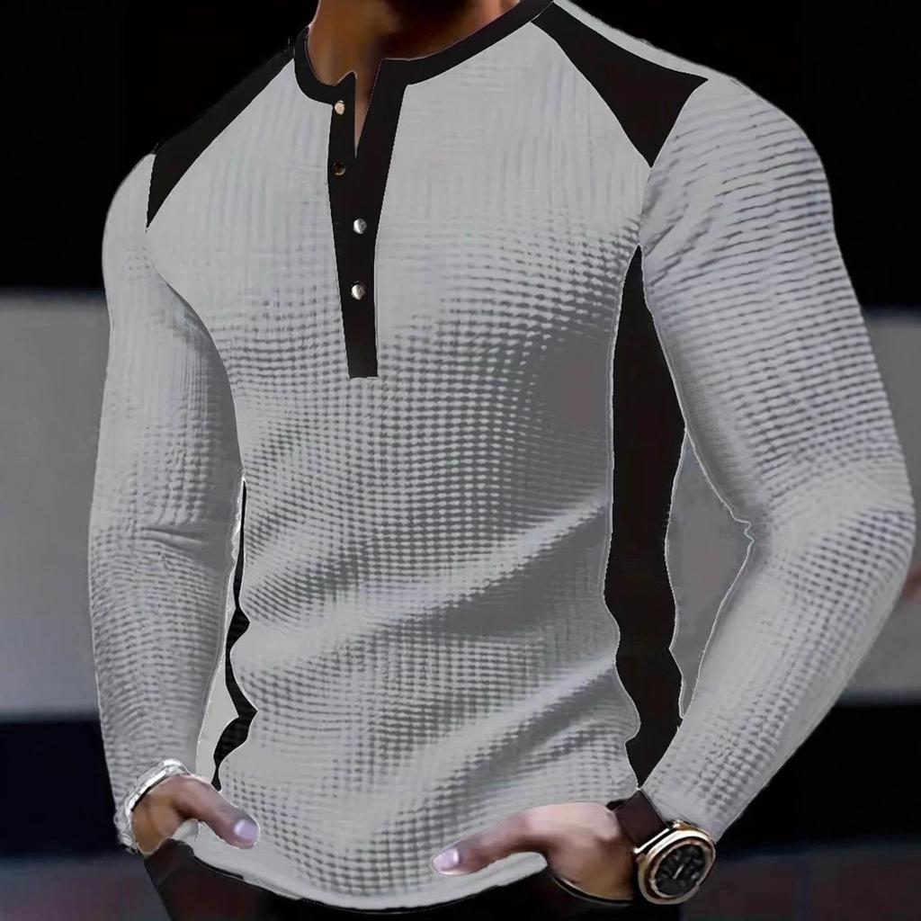Men's European & American Style V-Neck Waffle Top - Breathable Autumn Casual Wear with Hot Buckle