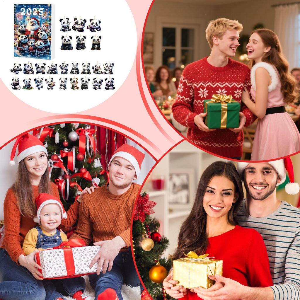 Christmas Panda Advent Calendar Cute Panda 2D Acrylic Pendant 24 Days Cute Panda Ornaments Car Pendant Christmas Party Gift