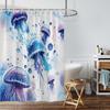 1PC Watercolor jellyfish pattern printed shower curtain, waterproof, with 12 hooks, bathroom showers, bathtub, home use
