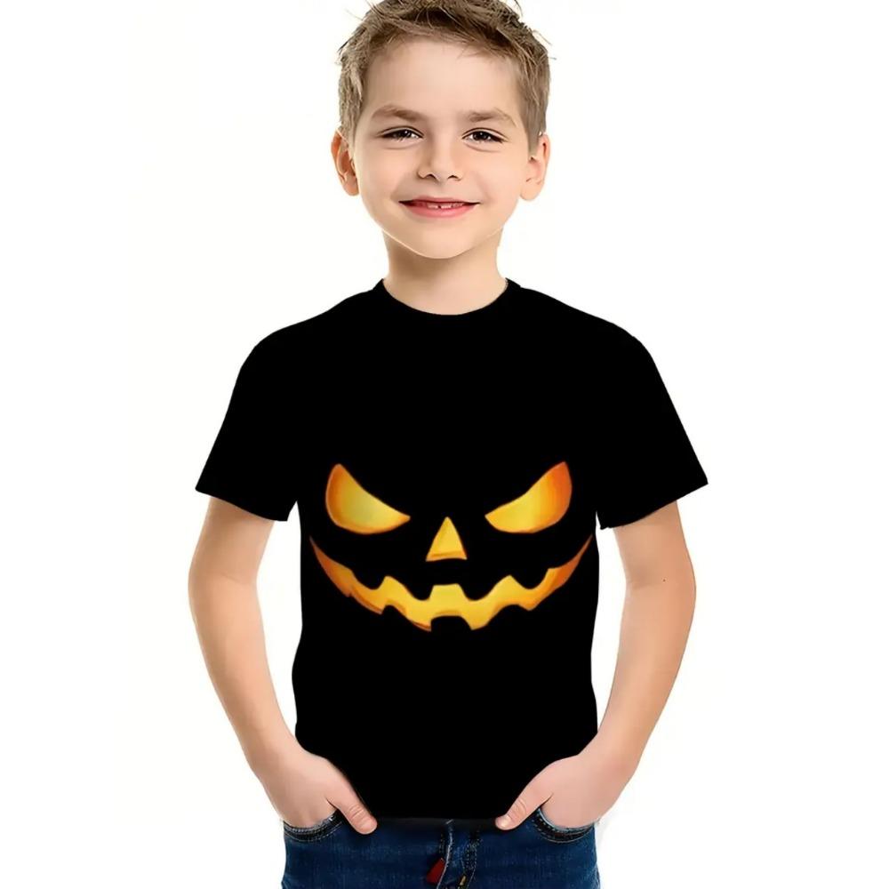 Halloween Children's Clothing Cute Pumpkin Ghostly Leaves 3D Printed Casual O-neck Short Sleeved Quick Drying Boy's Children's T-shirt