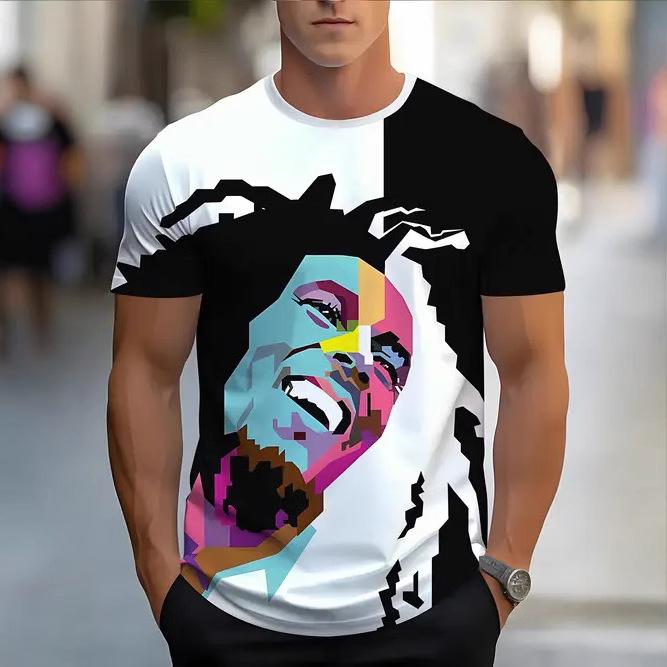 Sommer Herren 3D-Druck Rundhals T-Shirt Mode Vielseitig Atmungsaktiv Trend Lässig