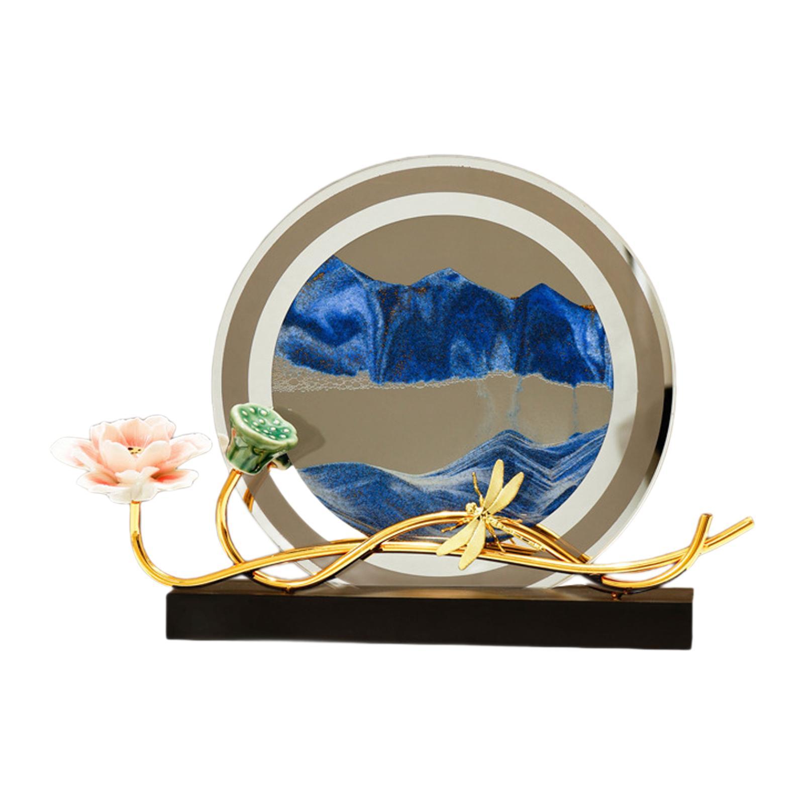 

Quicksand Decor Creative Sandscape Round Versatile Ornament Flowing Sand Painting for Desk Bookshelves Home Living Room Wedding синій