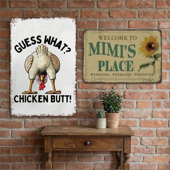 Retro Metal Sign Funny Moms Shit List/Chicken Butt/Welcome To Mimi's Place Poster Sign Vintage Farmhouse Wall Decor for Garden Yard Bar Porch Home