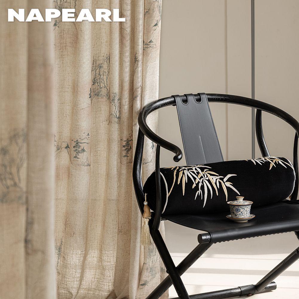 1PC NAPEARL New Chinese Ink Painting Printed Sheer Curtain Imitation Linen Tulle for Living Room Bedroom Balcony Window Home Decor
