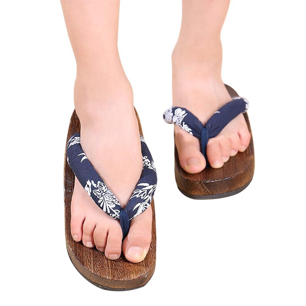 LONTG Yukata Geta Burnt Paulownia Wood with Summer Sandals for Girls and Japanese Pattern Slippers with Thick Comfortable and Comfortable for Everyday