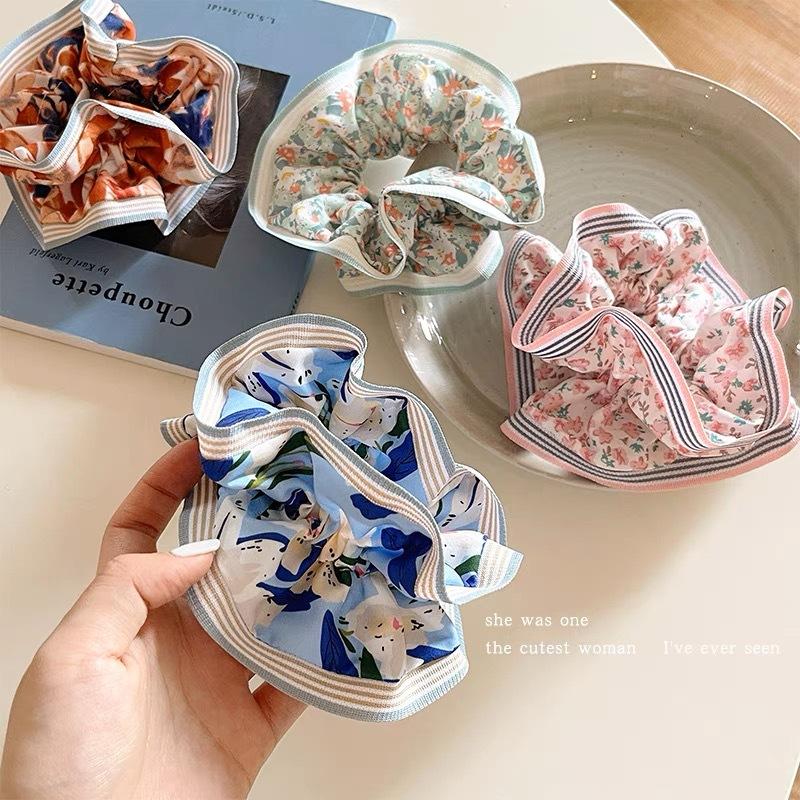 Korean Floral Print Scrunchies Fashion Hairband Hair Rope for Ponytail Holder Elastic Hair Band Sweet Hair Ties Hair Accessories