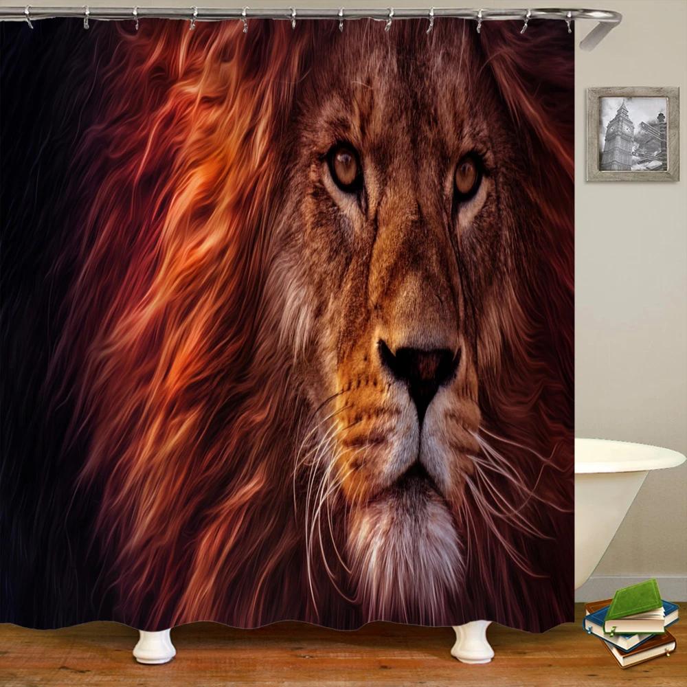 

Lion Pattern 3D Printing Shower Curtains Home Decor Multi-Size Grey Shower Curtain Animal Waterproof Bath Screen For Bathroom W60H190(CM)-1 Pcs