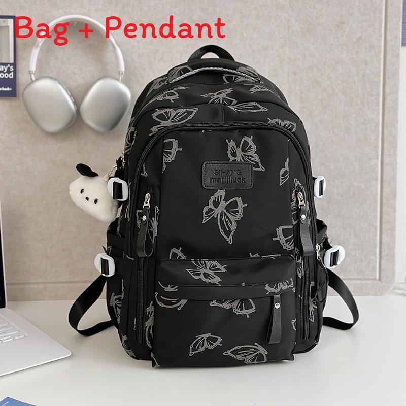 Sweet Butterfly Pattern Student Backpack With Padded Shoulder Straps For Education чёрный