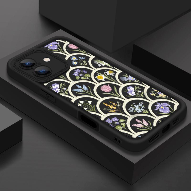 

Для iPhone 16 Pro 15 Pro Max 14 13 12 11 XS XR 8 7 чехол с цветным цветочным узором мягкий силиконовый противоударный TPU матовый чехол для телефона с защитой от падений iPhone 16E чёрный