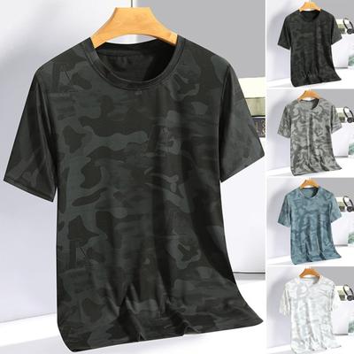 Men T-shirt Contrast Color Camouflage Print Loose O Neck Soft Short Sleeves Thin Casual Mid
